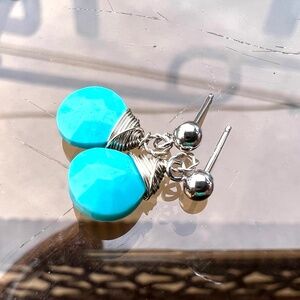 New Sleeping Beauty Turquoise Earrings, 14K White Gold, December Birthstone